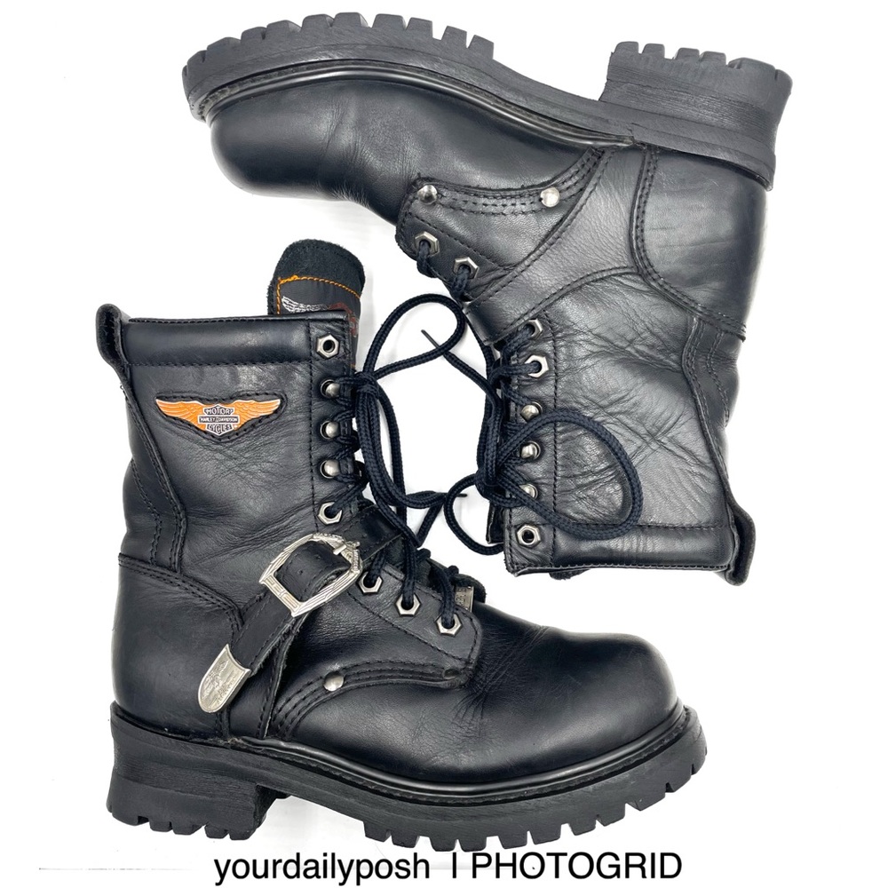 Harley Davidson vintage 90s black leather women’s lug sole lace-up boots US 6.5
